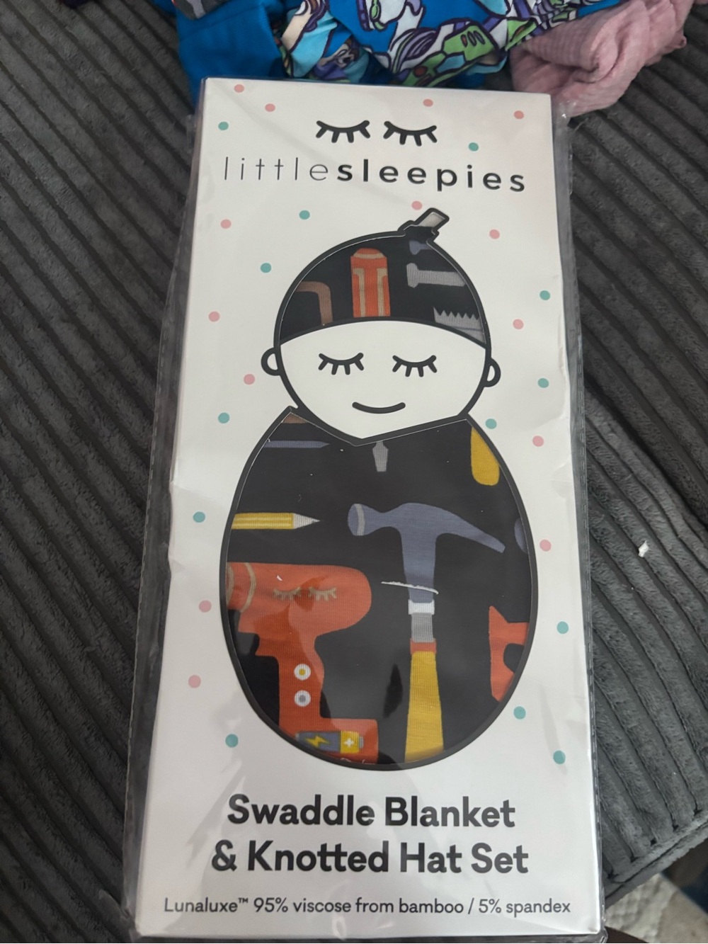 Little Sleepies Black Tool Print Swaddle Blanket & Knotted Hat Set